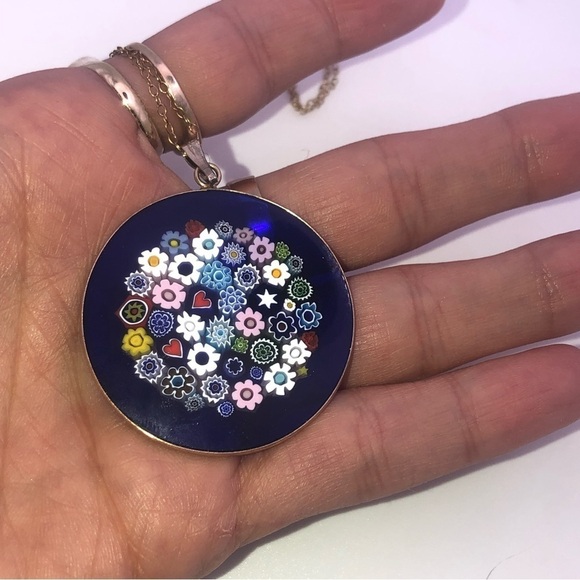 VTG Murano Millefiori Gold Tone 925 Pendant w 1/20 14k Gold Fill Chain 19” & 2” - Picture 11 of 12